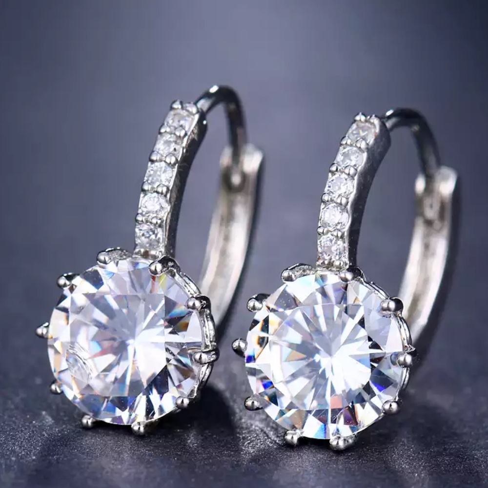 New 925 Silver Round Women White Sapphire Earrings